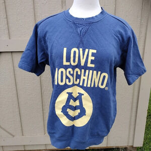Love Moschino Men’s Short Sleeve Light Sweatshirt, Sz Small Blue Cotton